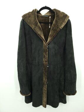 Stefania Sarre Genuine Shearling Hooded Coat 12 Brown
